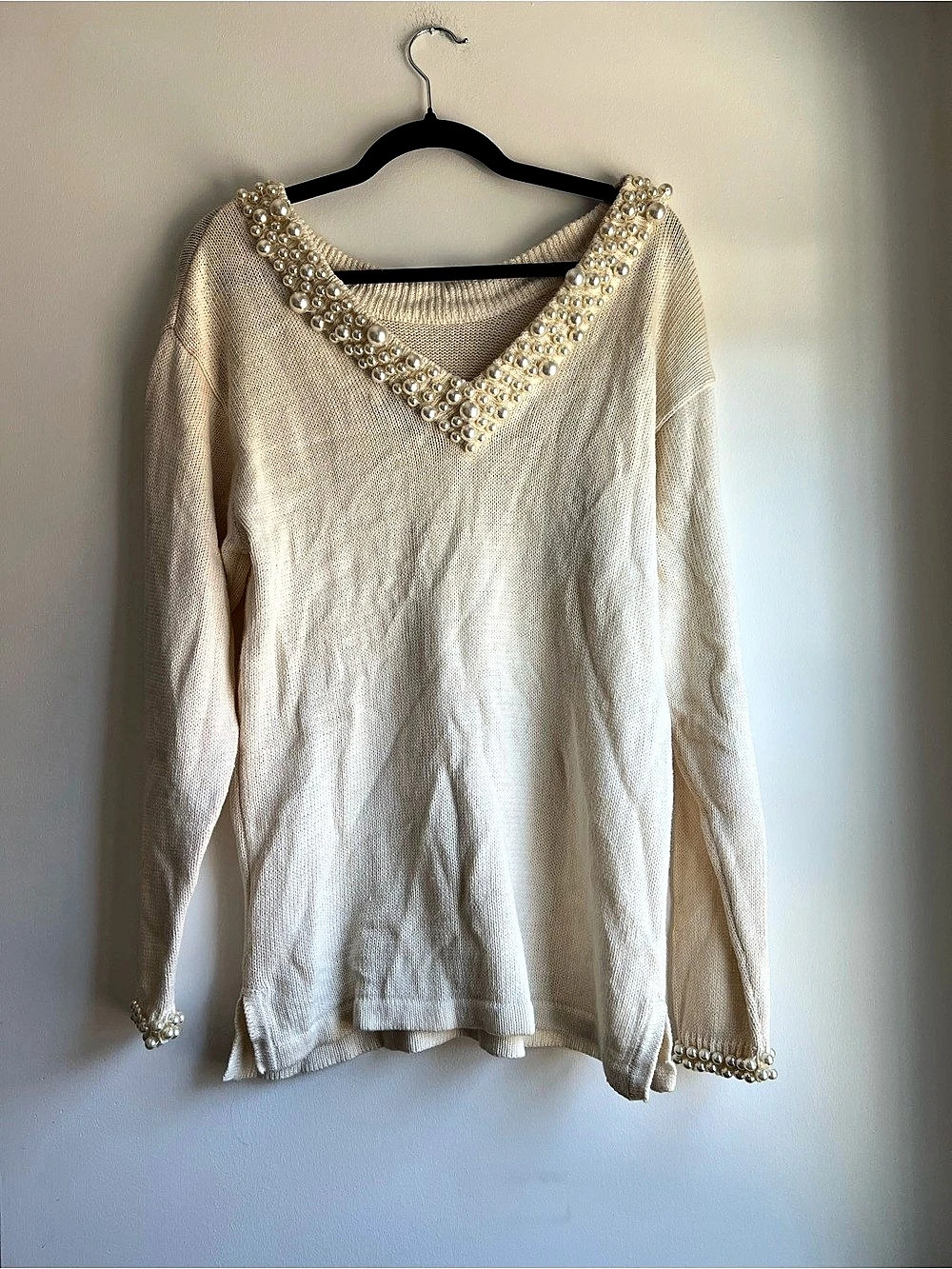 The Icon Pearl-Trimmed Cream Sweater